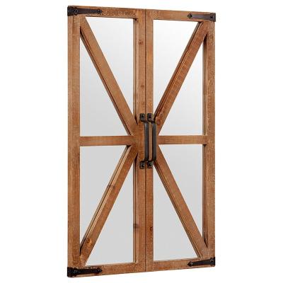 China Handmade Antique European Living Room Door Wall Rustic Irregular Shaped Mirrored Wood Decor for sale