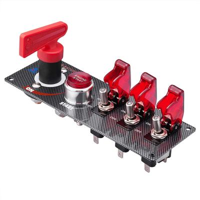 China 12V -24V Trucks Automotive 5 in 1 Engine Start Push Button Carbon Fiber 12V LED Racing Car Ignition Switch Panel On-Off Inverters for sale