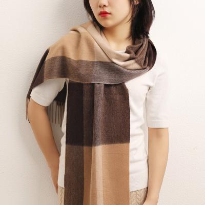 China Fashionable Designer Feeling Soft Smooth Coffee Plaid Scarves Female Cashmere Poncho Shawl Cape Autumn Winter for sale