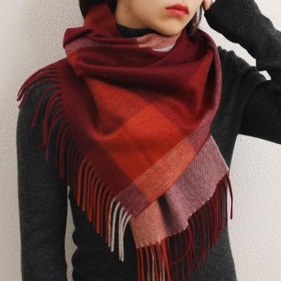 China Wine Red Classic Scottish Plaid Ladies Premium Shawls of Square Scarf Women's Square Soft Feeling Plaid Shawl Premium for sale