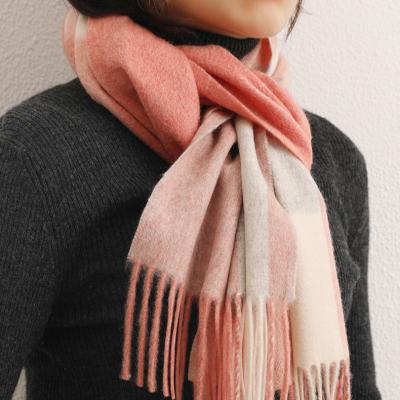 China Classic Soft Soft Feeling Pink Colors Lady's Scottish Plaid Autumn Winter Cashmere Thick Warm Shawl Scarf Custom Made for sale