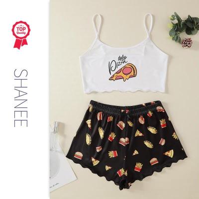 China SHANEE Pizza Cartoon Pizza Burger QUICK DRY QUICK DRY Camisole Shorts Pajamas Set Costume For Women SP2103069-SPM-QS for sale