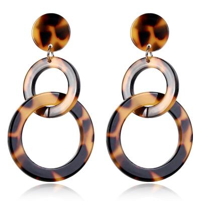 China Amber Tortoise Shell Double Circle Panel Acetate Casual/Sporty Leopard Print Drop Earrings Geometric Round Acrylic Drop Earrings Chain Link Earrings for sale