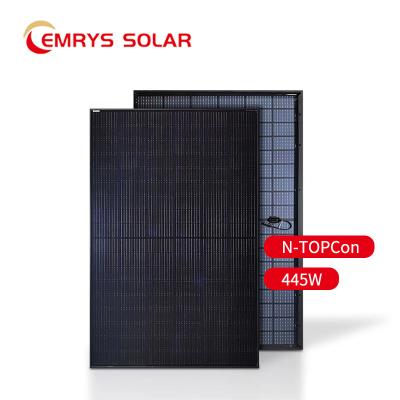 China Discounted N-TOPCon 445Wp 182mmx182mm Black Bifacial Solar Panel Premium Full 445 Watt Monocrystalline PV Module 108 N-Type Cells for sale