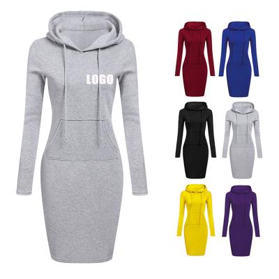 China Custom cheap women casual dress women's logo drop spring hooded bodycon hoodie windproof sleeveless long dress women winter dresses for ladies for sale