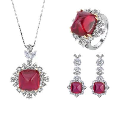 China Lead Free Europe and America Environmental Friendly 925 Silver Red Bridal Jewelry Ring Necklace Earring Designer Sets for sale