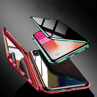 China Magnetic Privacy Glass Case 360 Degree Dual Glass Privacy Magnetic Case For iPhone XR Metal Glass Case for sale
