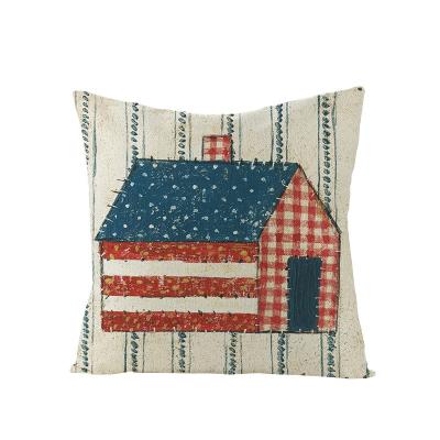 China Folded Independence Day Cheap Custom Print Cushion Cover Decoration holiday Throw Pillow Cover Blank Sublimation Linen Pillow Case for sale