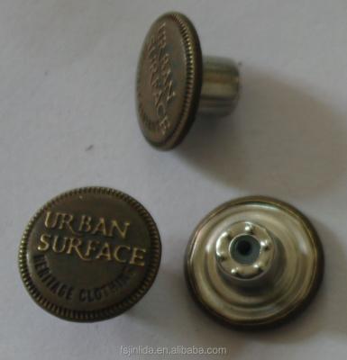 China Dry Cleaning 19mm Metal Denim Rusted Oil Jeans Leg Button for sale