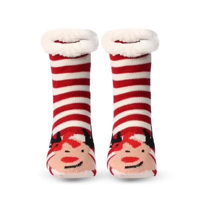 China Fuzzy Slipper Floor Anti Slip Winter Thermal Breathable Shear Warm Christmas Custom Made Striped Socks for sale