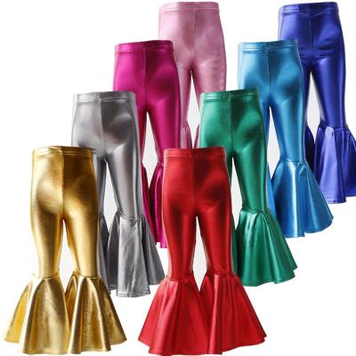 China Hot Selling Breathable Elasticity PU Leather Baby Pants Kids Mid-waist Ruffle Bottom Legging For Kids for sale