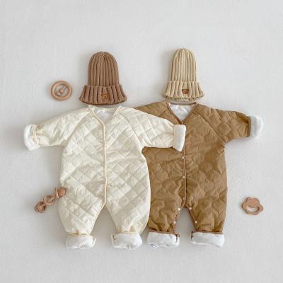 China Breathble Amazon Comfy Hot Selling Rhombus Round Neck Baby Romper Winter Thick-cotton Children's Unisex Winter Clothes for sale