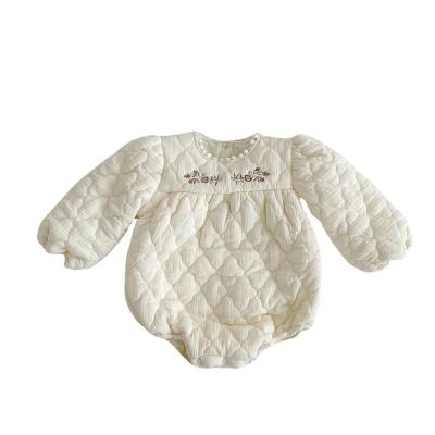China Breathble Cozy Winter Infant Girl Clothes All Cotton Padded Flower Overalls Baby Onesies Embroidered Romper for sale