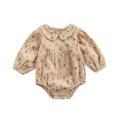China Breathble Baby Style Corduroy Cozy Korean Soft Round Collar Rompers Floral Print Overalls 0-2Y Girl Clothes for sale