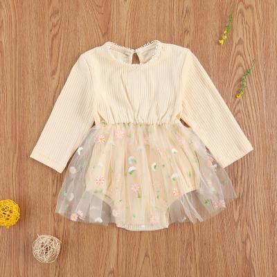 China Cheap Comfortable Breathble Toddler Girl Sweatshirt Romper With Floral Mesh Dress Long Sleeve Crew Neck Jumpsuits Tutu Dress for sale