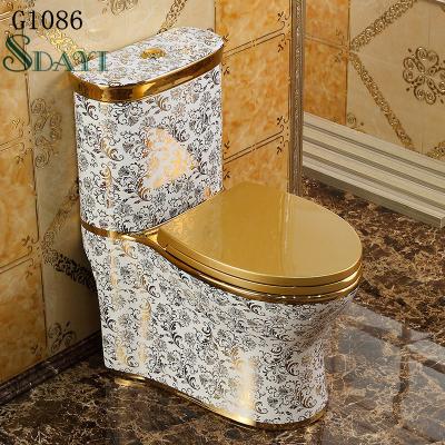 China Double-Flow Bathroom Plated WC Ceramic Gold Plated Toilet Bowl Gold Plated Toilet for sale