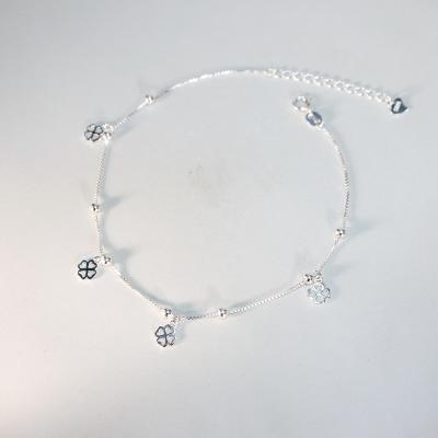 China CLASSIC Custom Anklet Rhodium Plated Lucky Four Leaf Clover Jewelry Leg Chain Anklets Foot Jewelry Silver 925 Fine Jewelry Anklets for sale