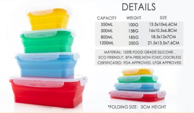Cina Scatola di pranzo piegante del silicone di FDA 300ml 500ml 800ml 1200ml in vendita