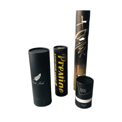 China Handmade Wholesale Empty Black Newspaper Distribution Tour Tube Box Customized Perfume Lipstick Cosmetics Round Packaging Box With Gold Logo for sale