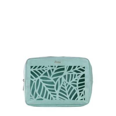 China High Quality Unique Paper Bag Kraft Paper Green Hollowed Out Cosmetic Makeup Bag Packaging Pouch With Gold Zipper for sale