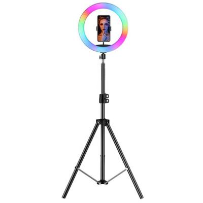 China Mini Camera Equipment RGB Remote Control Dimmable Selfie Ring Light With Tripod Bracket for sale