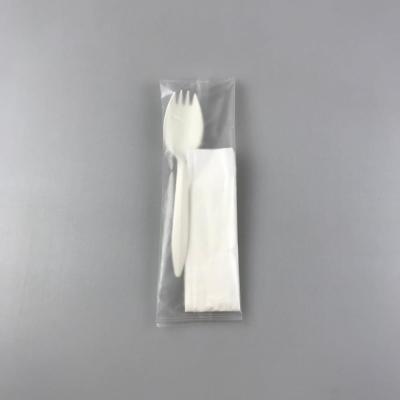 China Custom Logo Biodegradable Flatware Disposable Spork with Individual Wrapping and Napkin for sale