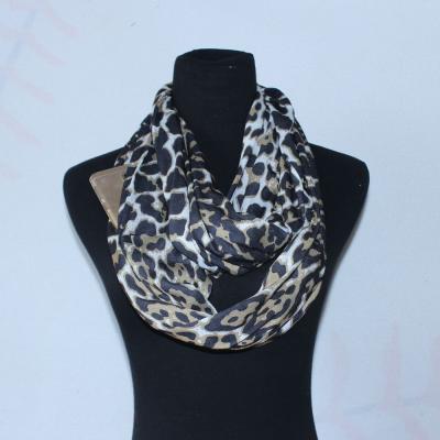 China Jacquard SALE! ! ! Women's Leopard Pattern Travel Scarf With Pocket Loop Zippered Hidden Secret Infinity Scarf for sale