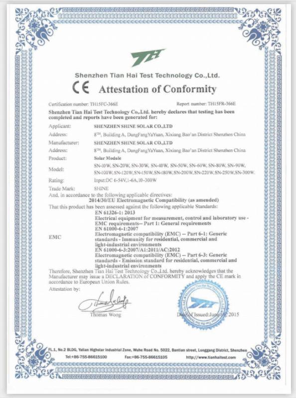 CE - Shenzhen Shine Solar Co., Ltd.