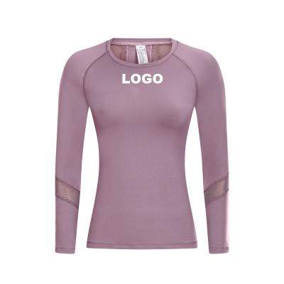 China Customized Running Private Label Sports Fitness Clothing Breathable Mesh Stretch Slim Tops Outdoor Women T-shirt Logo Yoga Long Sleeve for sale