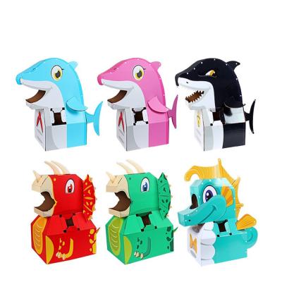 China DIY game toys kindergarten primary school portable cartoon dinosaur diy assembling animal paper box for sale