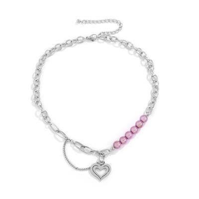 China TRENDY Custom Heart Necklace For Women Valentine's Day Gift Wholesale Beads Love Pendant Stainless Steel Hip Hop Necklace for sale