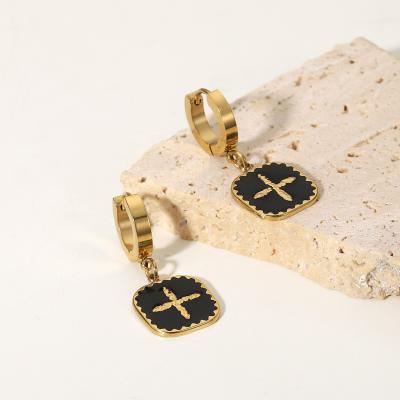 China Vintage 14K Gold Plated Stainless Steel Earrings Cross Square Circle Drop Earrings For Women Jewelry Tasty Gift For Mom for sale