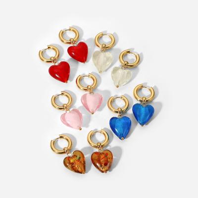 China New Vintage Design Women Earrings Stainless Steel Gold 14 Plated Glass Stone Heart Drop Earrings Love Jewelry Gift For Girlfriend Mom for sale