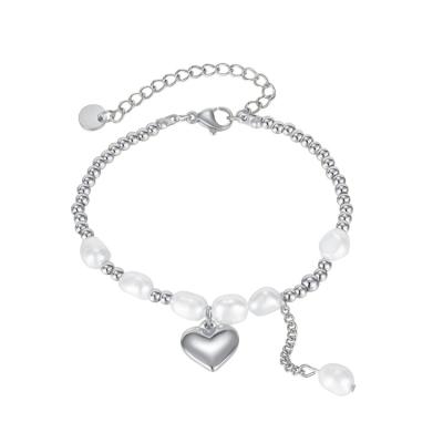 China Vintage Fashion New 18k Gold Plated Pear Charm Stainless Steel Bead Bracelet Ladies Heart Pendant Bracelets for sale