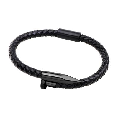 China CLASSIC Stainless Steel Nail Charm Adjustable Bracelet For Women Mens Braided Genuine Leather Bracelet Jewelry For Dad's Gift for sale