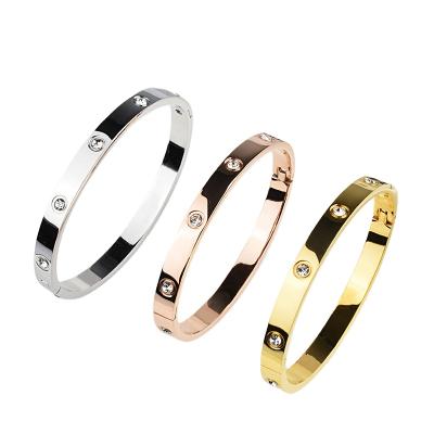 China Cheap Vintage Fashion Crystal Stone Bangles 316L Cuff Bangle Clasp Bracelets Jewelry For Men Women Gifts for sale