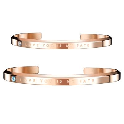 China Inspirational Romantic Cuff Bangle Stainless Steel Bracelets For Women Men Personalized Engraved JE T'AIME Stone Couples Bracelets Jewelry for sale