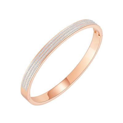 China Romantic Stainless Steel Bracelets for Women Mom 3 Rows Full Shiny Side Oval Crystal Diamond Cubic Zirconia Simulate Hinged Bracelet for sale