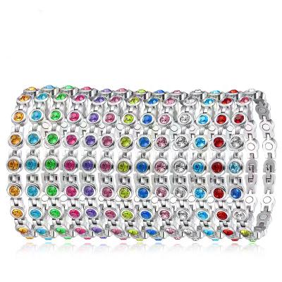 China FASHIONABLE Titanium Bracelet Bangle Stainless Steel Diamond Bracelet Magnet Cubic Zirconia Steel for sale