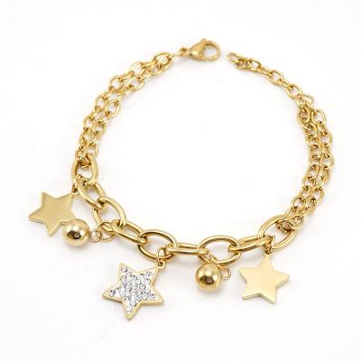 China FASHIONABLE Charm 18K Gold Plated Star Bangle Stainless Steel Adjustable Women Fashion Bracelets for sale