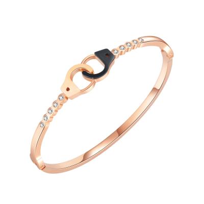 China Fashion Love Stainless Steel/18K Romantic Handcuff Bracelet Stainless Gold Plated Rose Gold Silver Zircon Bangle Lover Gift Jewelry for sale