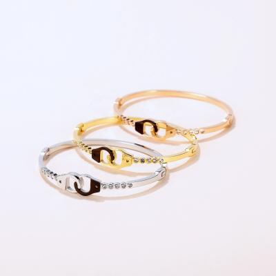 China New Design Handcuff Bracelet Romantic Couples Lock Bracelets For Women Men Jewelry Zircon Cuff Bracelet Romantic Monday Gift for sale