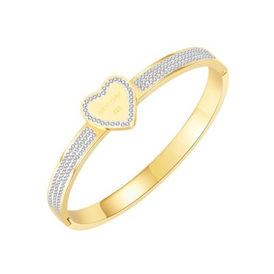 China FASHIONABLE 18K Gold Plated Classic Rose Cubic Zirconia Bangle Stainless Steel Tennis Heart Charm Bracelet For Women Girl Crystal Bangle for sale
