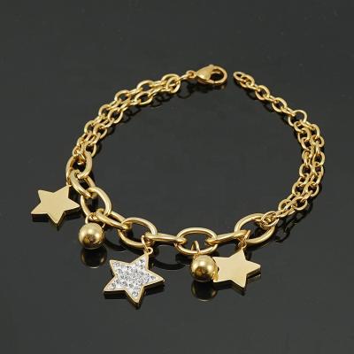 China Wholesale FASHIONABLE Rhinestone Stars Bangle Bracelet For Women Shape Diamond Chain Link Bracelet For Female for sale