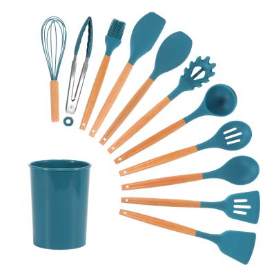 Cina Silicone Cooking Kitchenaid Utensil Set Wooden Kitchen Accessories Utensils Set in vendita