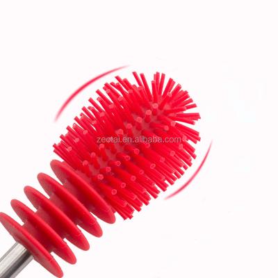 China Durable 360 Degree Rotating Silicone Baby Bottle Cleaning Brush Long Handle Soft Touch Silicone Bottles Cleaning Brush Wholesale for sale