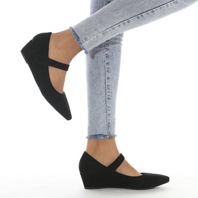 China Fashion Light Chinese Color Women's Single Pointed Mary Jane Shoes Tilt Low Heel Suede Casual Black Spot Fashion Upper Shoes For Women for sale