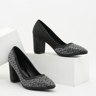 China 2022 new fashion trend women's high heels single thick large size shoes shallow mouth pointed shoes wholesale for sale
