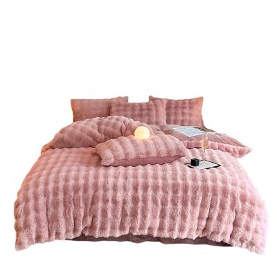 China Set de sábanas de cama cubierta de cama lujosa sábanas de cama sólido colorido conejo terciopelo en venta