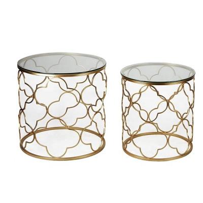 China Vintage Adjustable Metal Four (Height) Leaf Clover Coffee Table With Glass Top for sale